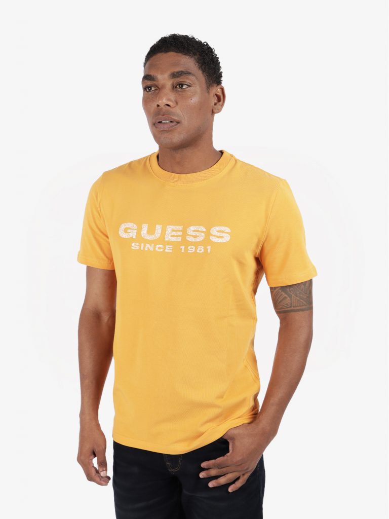 GUESS Kendinden Desenli T-shirt M4GI61J1314 - karamel