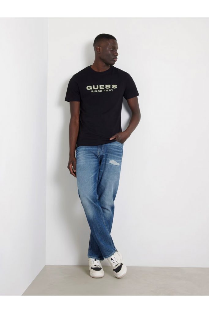 GUESS Kendinden Desenli T-shirt M4GI61J1314 - Siyah