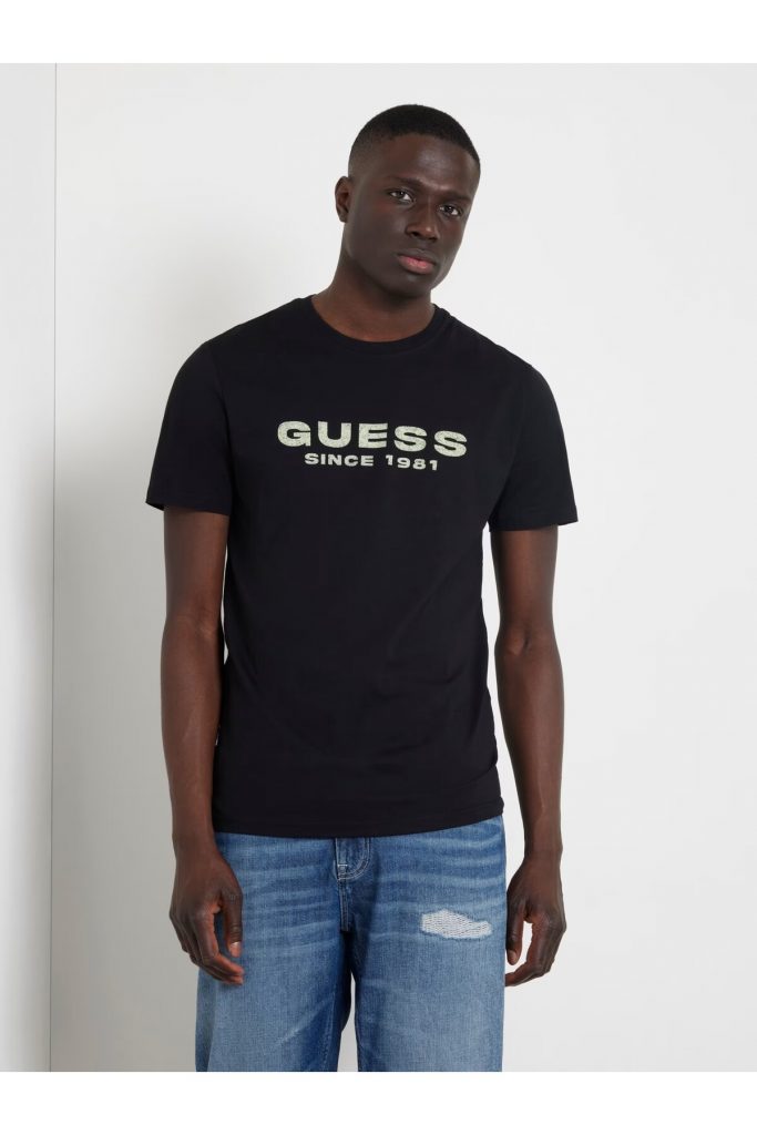 GUESS Kendinden Desenli T-shirt M4GI61J1314 - Siyah