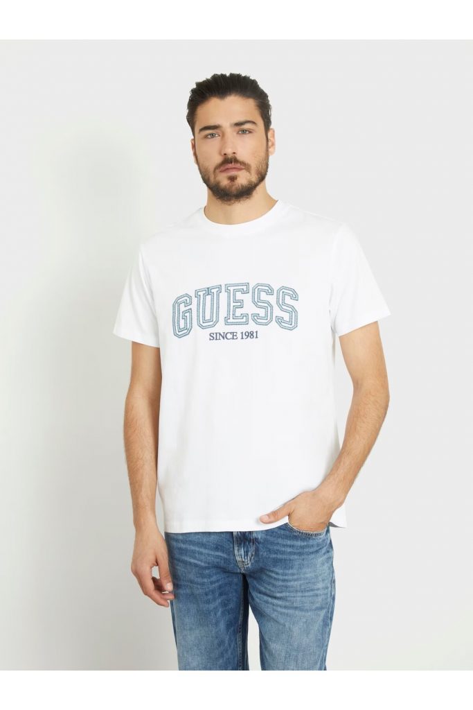GUESS Kendinden Desenli T-shirt M4GI61J1314 - Beyaz