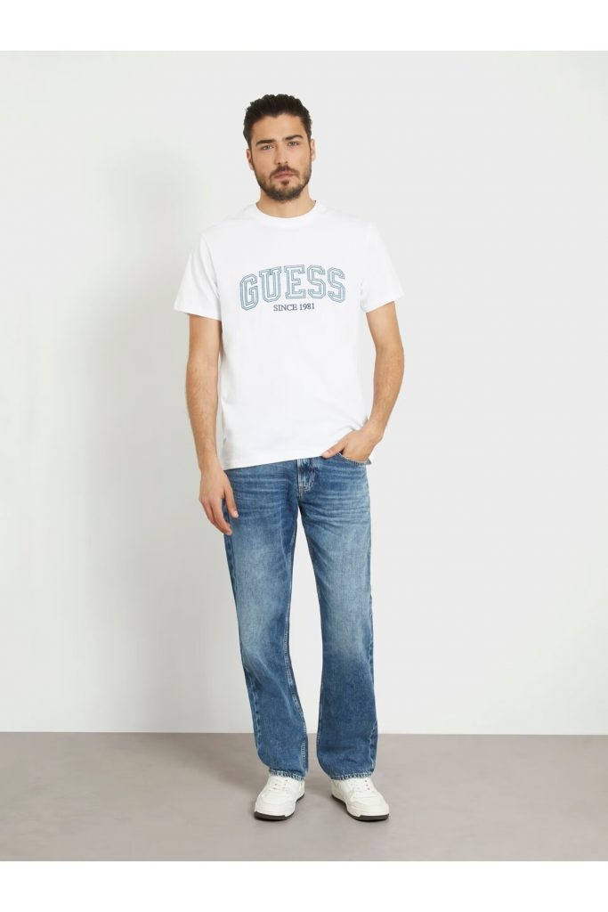 GUESS Kendinden Desenli T-shirt M4GI61J1314 - Beyaz