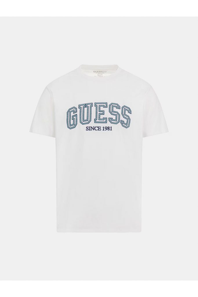 GUESS Kendinden Desenli T-shirt M4GI61J1314 - Beyaz