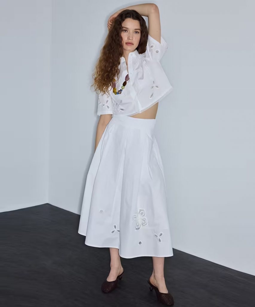 İPEKYOL Boncuk ve Organze Aplikeli Etek IS1260004133 - Beyaz