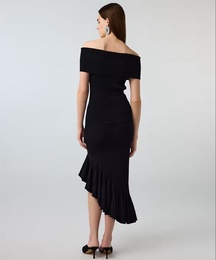 İPEKYOL Asimetrik Volanlı Triko Etek IS1260004143 - Siyah