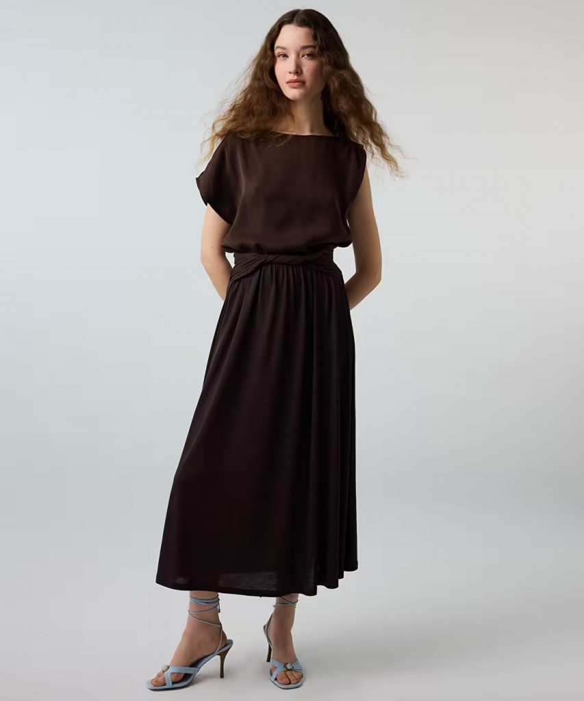 İPEKYOL Nervürlü Kuşaklı Kloş Etek IS1260004145 - kahve