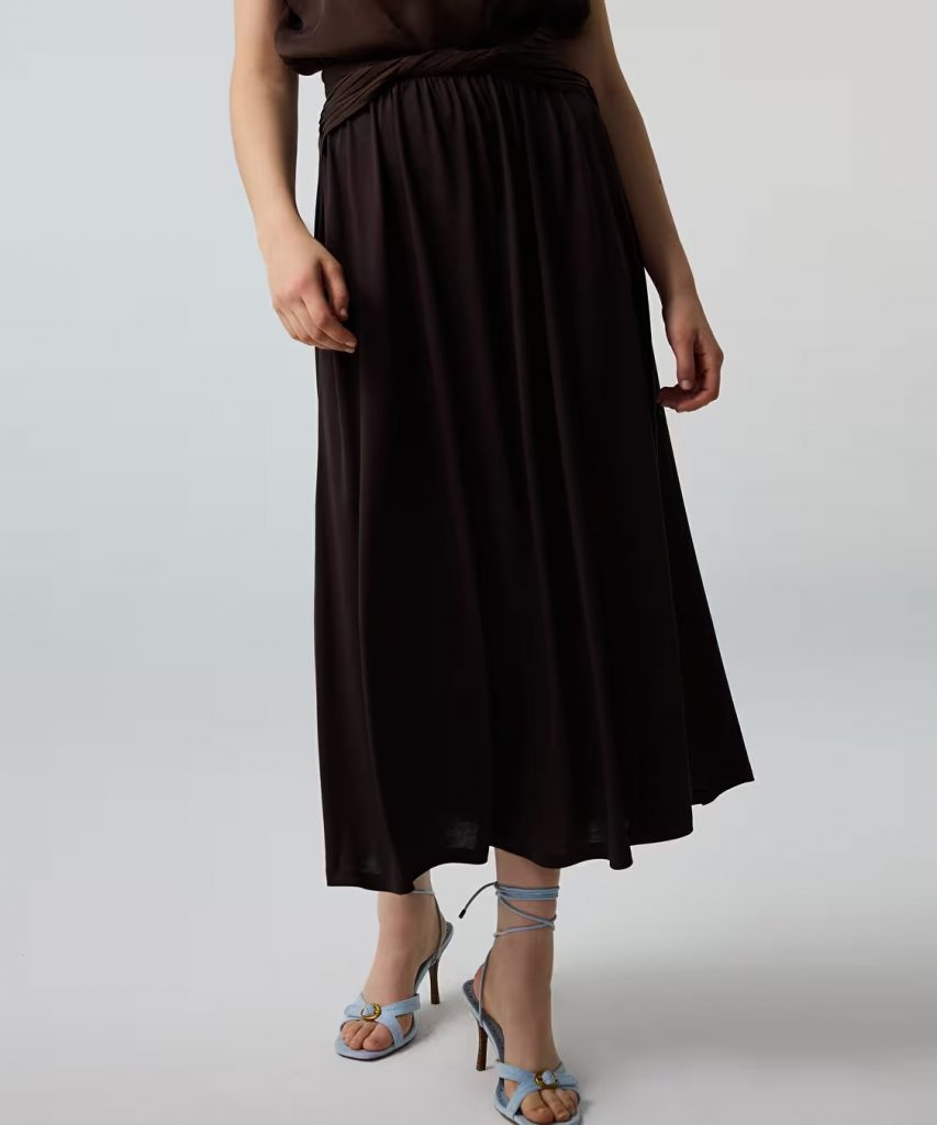 İPEKYOL Nervürlü Kuşaklı Kloş Etek IS1260004145 - kahve