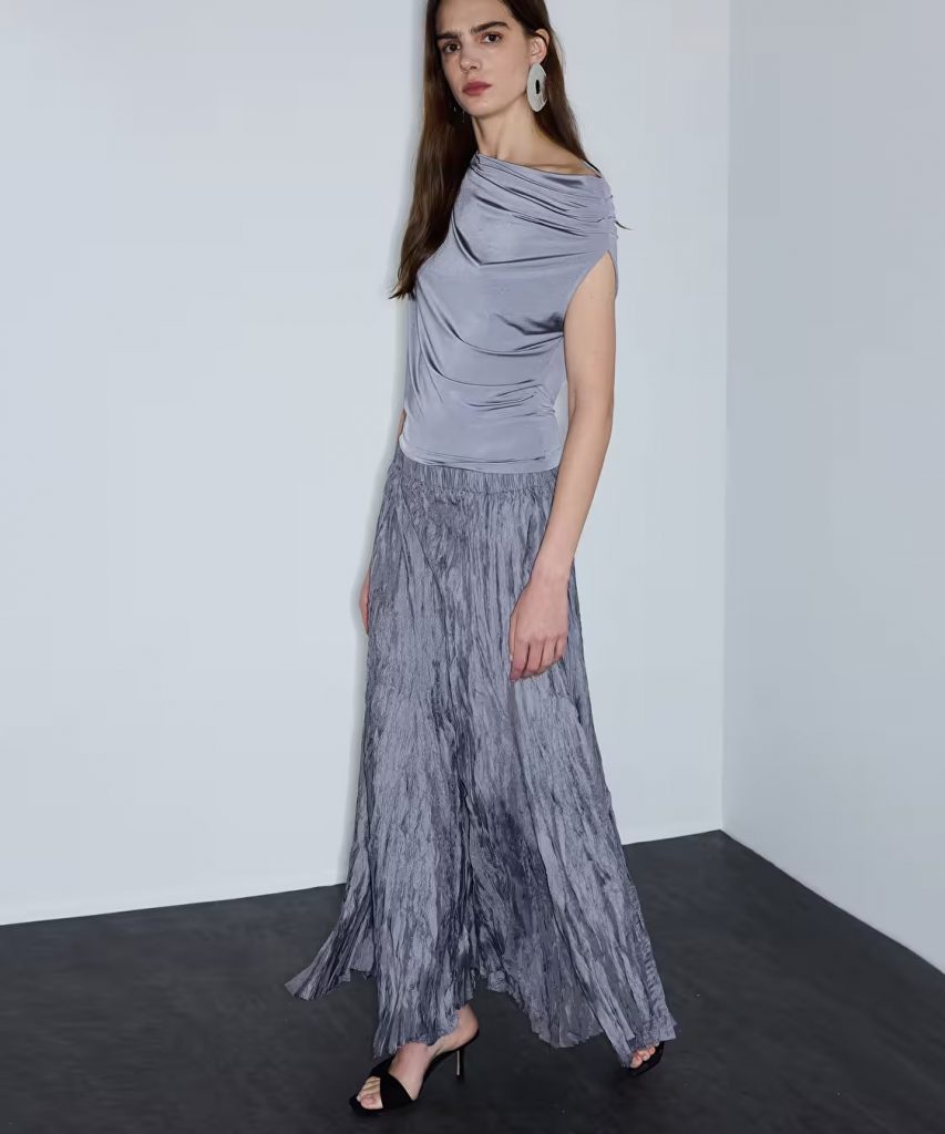 İPEKYOL Kırışık Efektli Kloş Etek IS1260004151 - GRİ