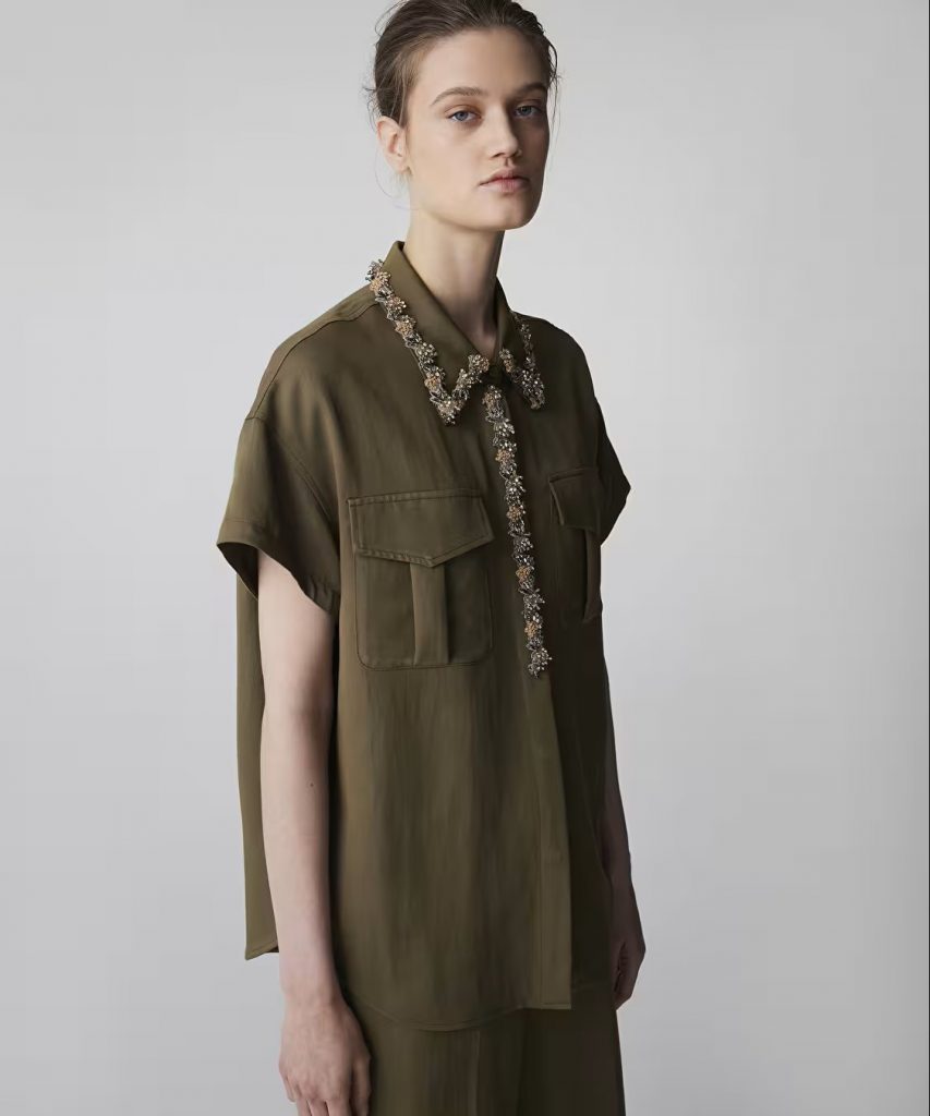 İPEKYOL Taş ve Boncuk Aplikeli Gömlek IS1260025139 - HAKİ