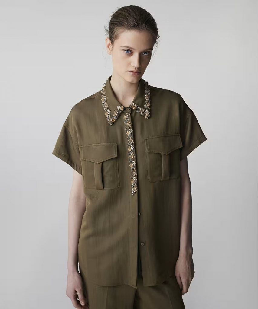 İPEKYOL Taş ve Boncuk Aplikeli Gömlek IS1260025139 - HAKİ