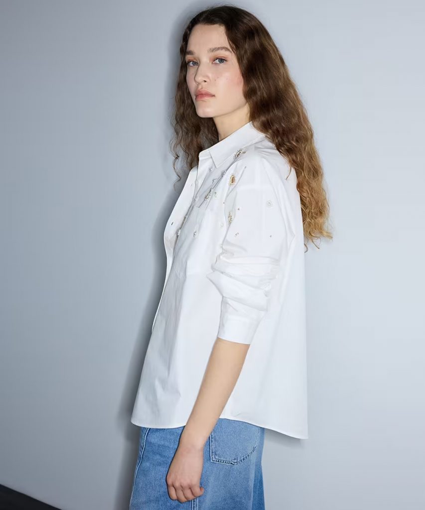 İPEKYOL Nakışlı Cutout Poplin Gömlek IS1260025244 - Beyaz