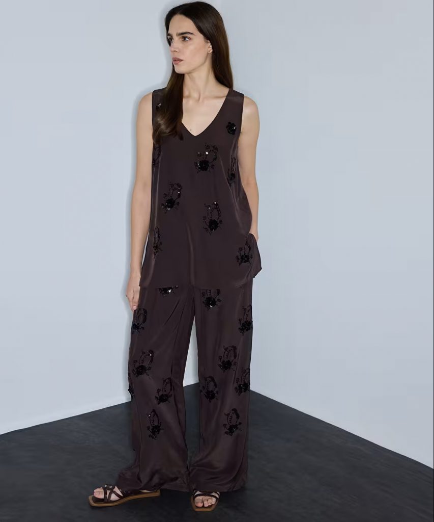 İPEKYOL Payetli Ve Boncuklu Pantolon  IS1260003170 - kahve