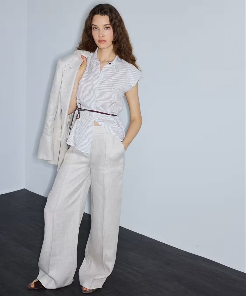 İPEKYOL Kemerli Keten Pantolon IS1260003212 - TAŞ