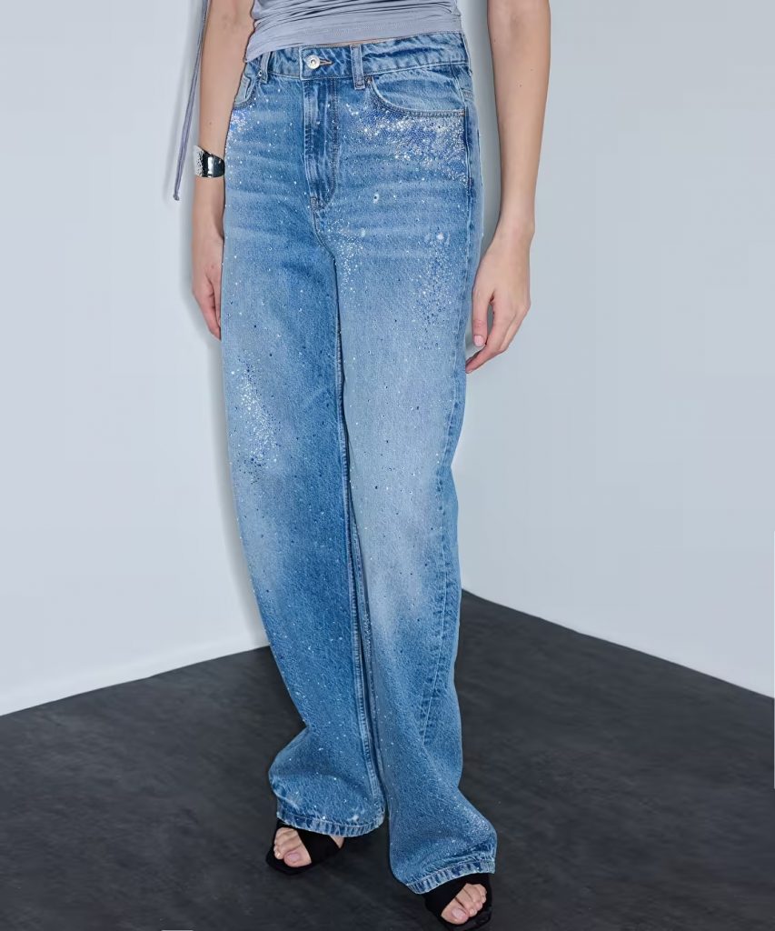 İPEKYOL Hotfix Baskılı Wide Leg Jean Pantolon IS1260018040 - İNDİGO