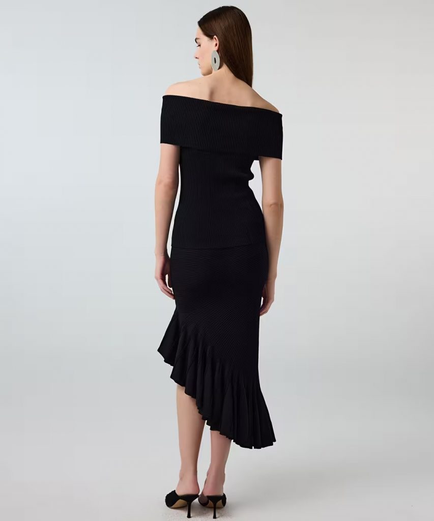 İPEKYOL Omzu Açık Ribanalı Triko Bluz IS1260050109 - Siyah