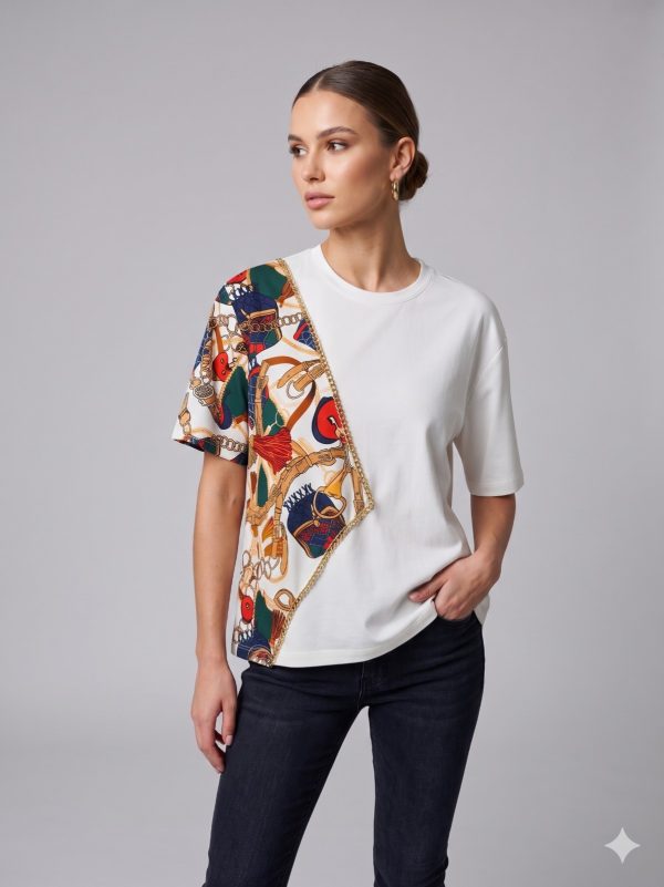 KASHA Kendinden Desenli Zincir Detaylı T-shirt 26YT014