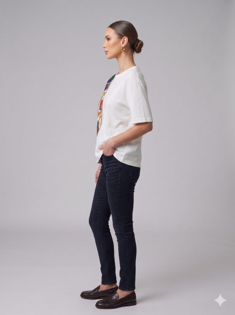 KASHA Kendinden Desenli Zincir Detaylı T-shirt 26YT014 - EKRU