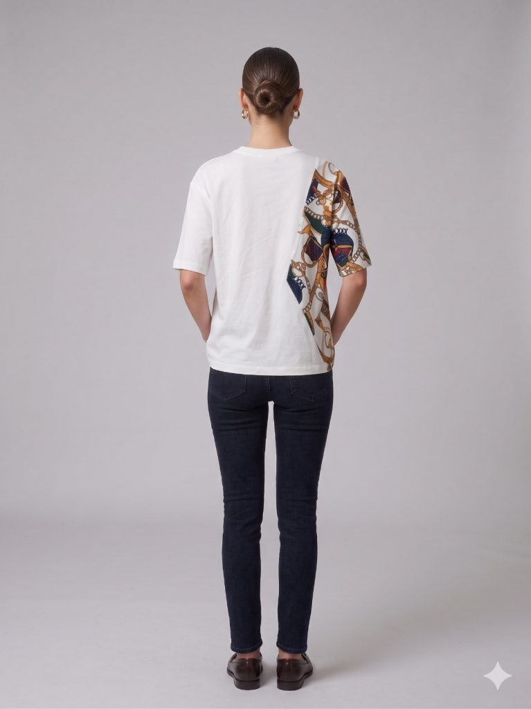 KASHA Kendinden Desenli Zincir Detaylı T-shirt 26YT014 - EKRU