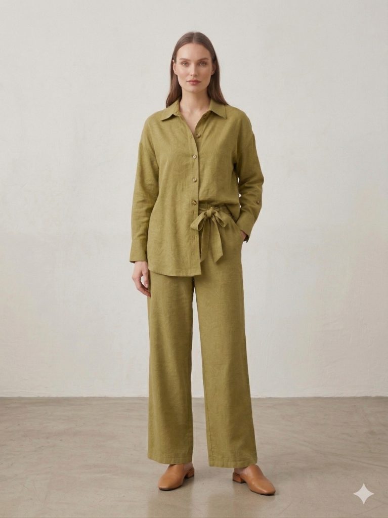 KAYRA Kendinden Çiçek İşlemeli Takım 16063 - HAKİ