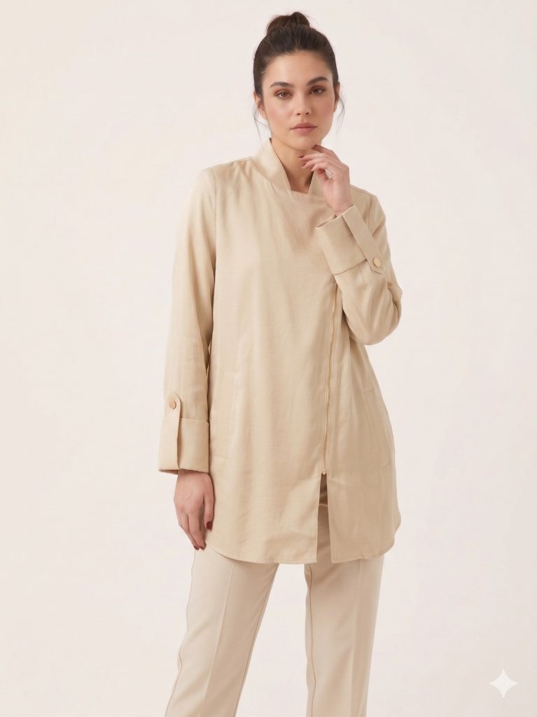 KAYRA Fermuar Detaylı Ceket 13051 - KREM