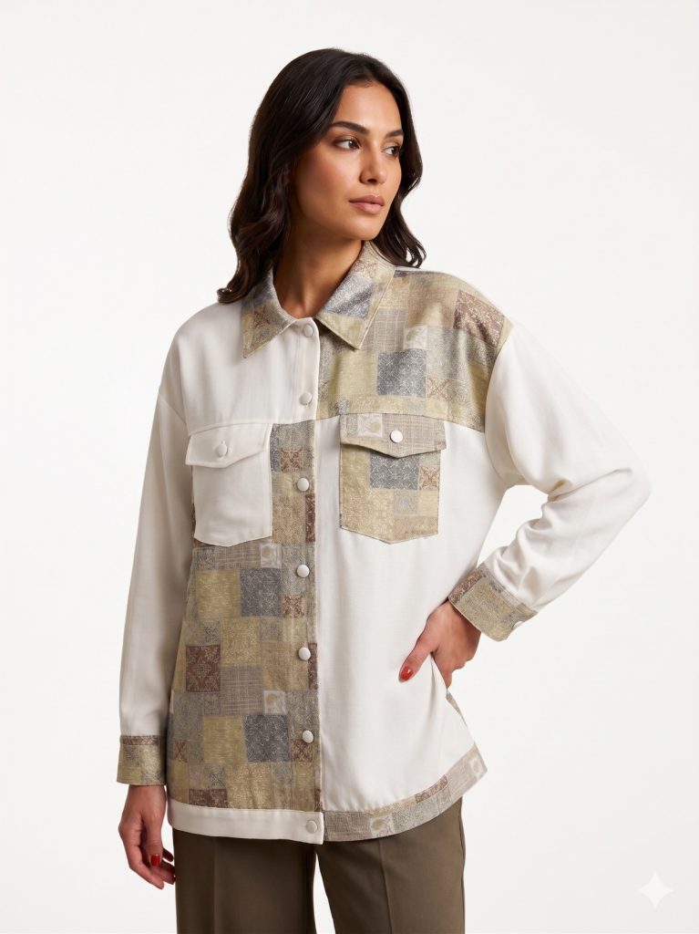 KAYRA Desenli Göğüs Cepli Gömlek 73023 - KÜF YEŞİLİ