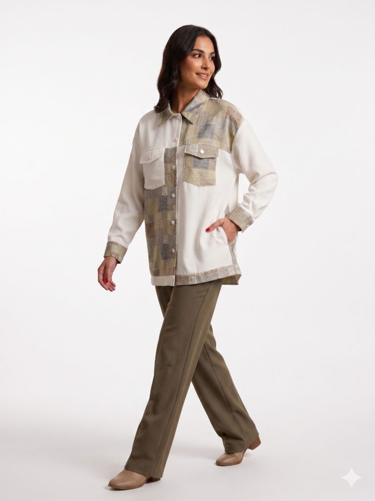 KAYRA Desenli Göğüs Cepli Gömlek 73023 - KÜF YEŞİLİ