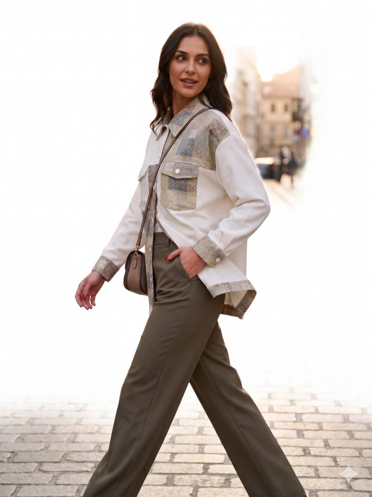 KAYRA Desenli Göğüs Cepli Gömlek 73023 - KÜF YEŞİLİ