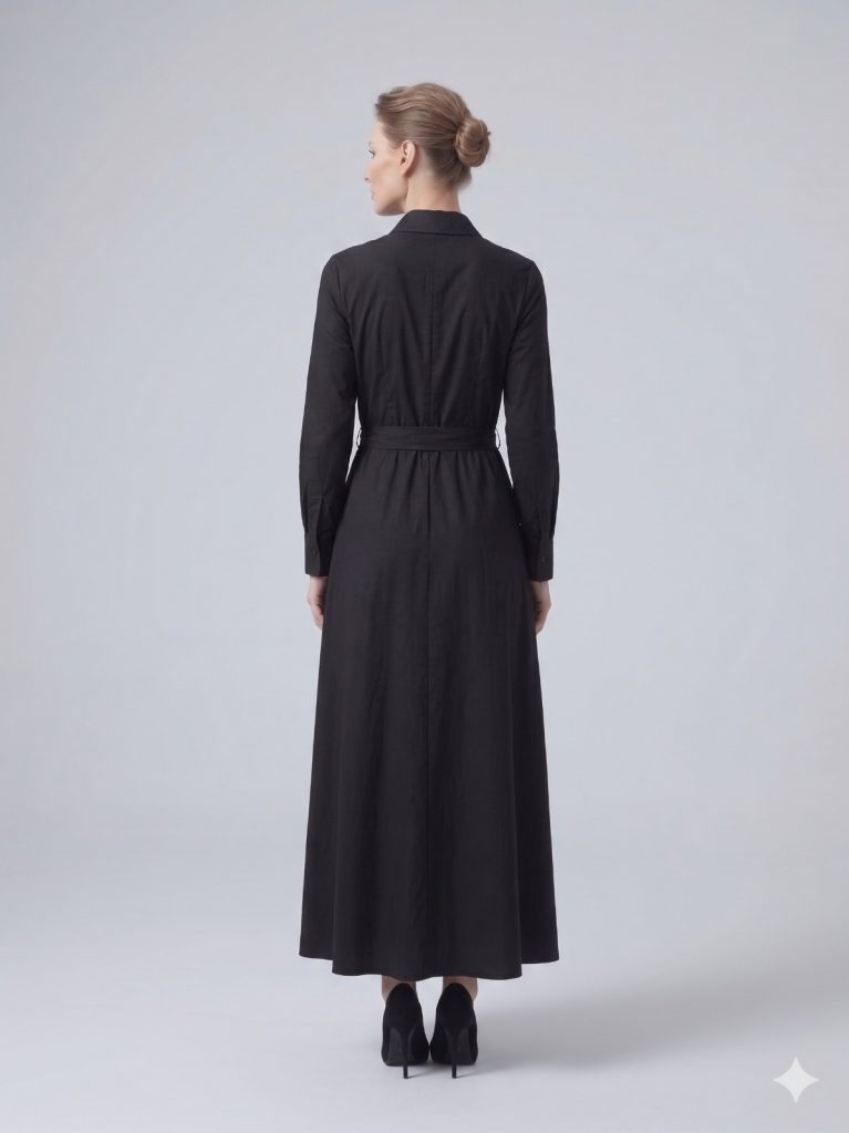 KAYRA Çiçek İşlemeli Kemer Detaylı Elbise 23046 - Siyah