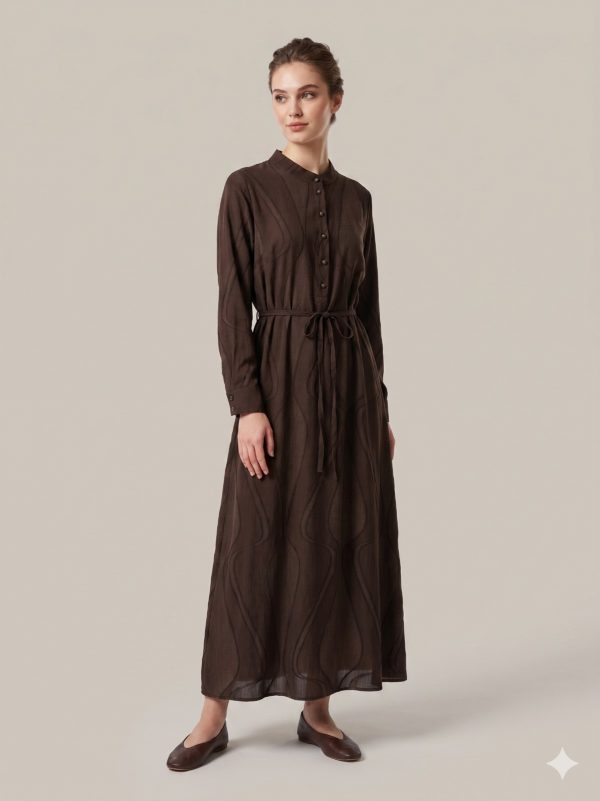 KAYRA Bel Bağlamalı Düğme Detaylı Elbise 23060