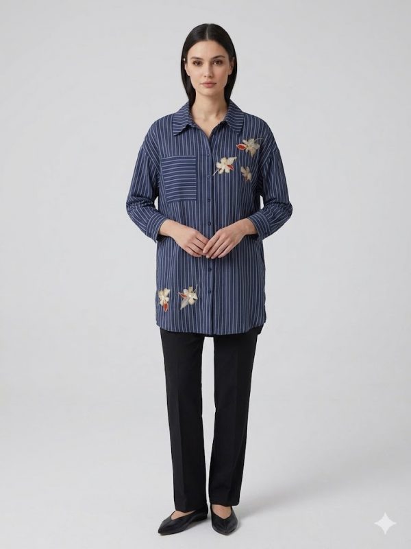 KAYRA Çiçek Detaylı Nakış İşlemeli Gömlek 11043