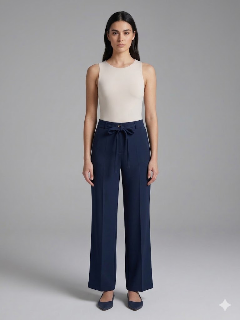 KAYRA Önden İp Detaylı Pantolon 19120 - K.LACİVERT