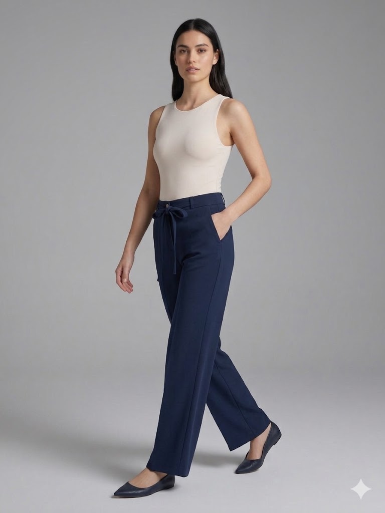 KAYRA Önden İp Detaylı Pantolon 19120 - K.LACİVERT