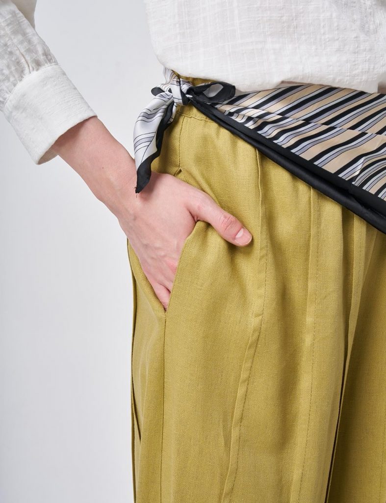 KAYRA Parça Dikişli Keten Lyocell Pantolon 19155 - YAĞ YEŞİLİ