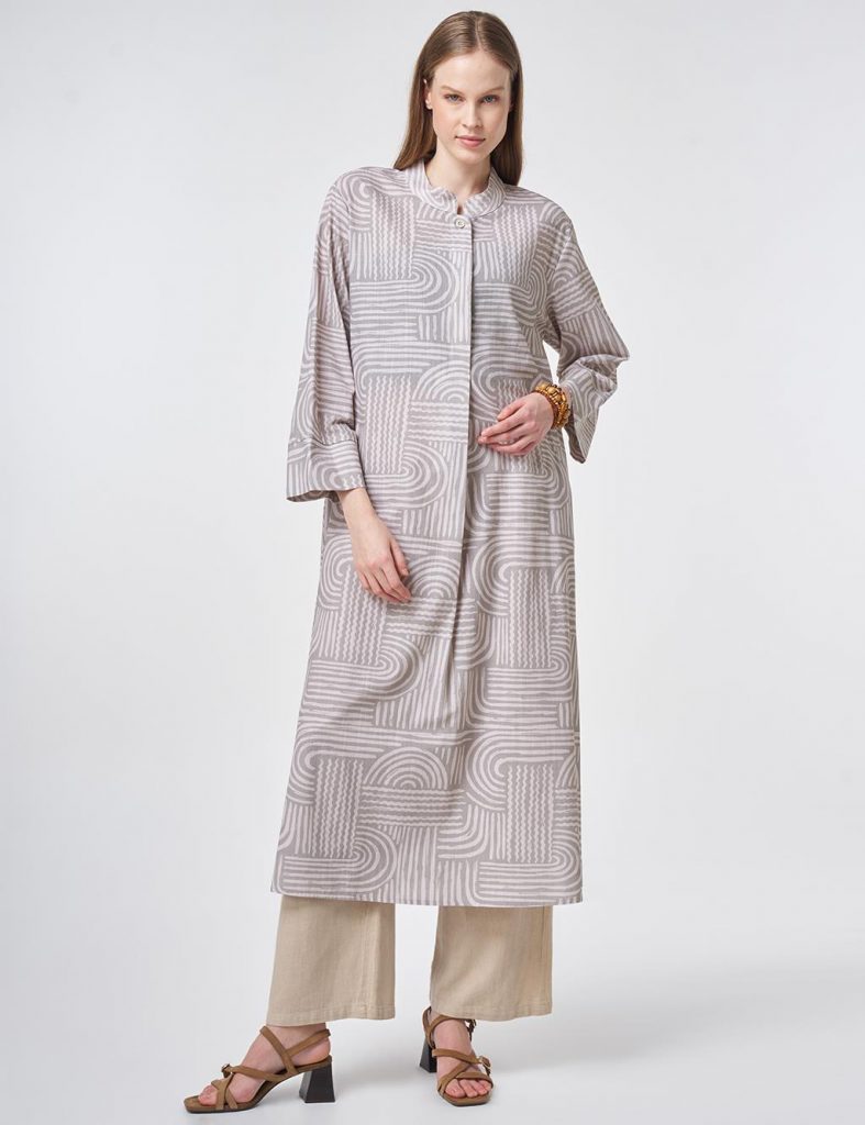 KAYRA %100 Pamuklu Hakim Yaka Tunik 21130 - KÜF YEŞİLİ