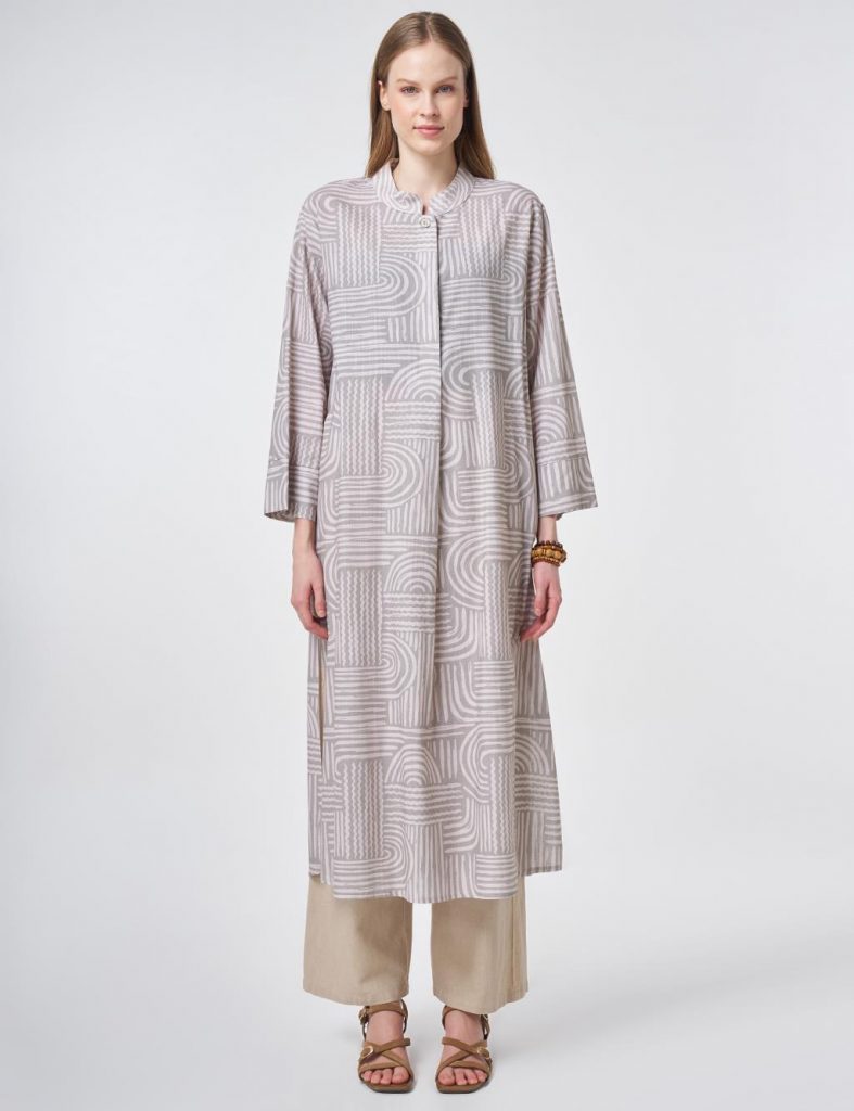 KAYRA %100 Pamuklu Hakim Yaka Tunik 21130 - KÜF YEŞİLİ