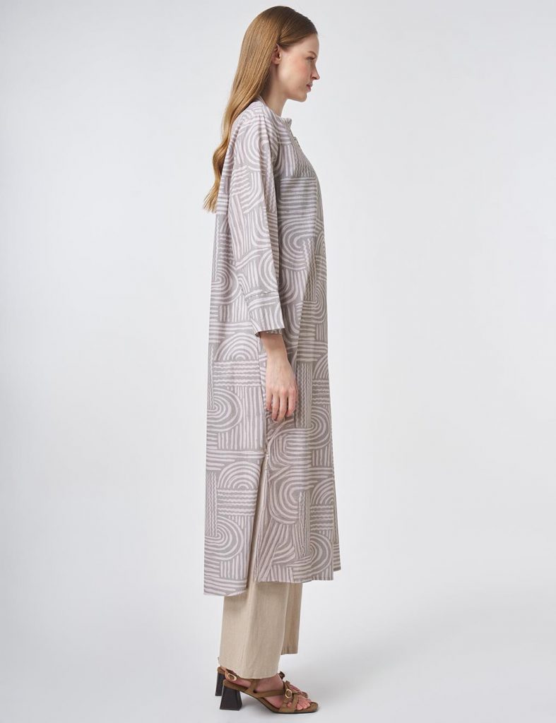 KAYRA %100 Pamuklu Hakim Yaka Tunik 21130 - KÜF YEŞİLİ