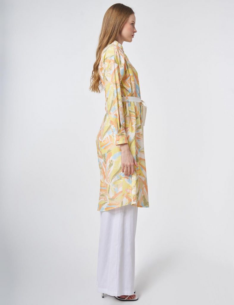 KAYRA %100 Pamuklu Hakim Yaka Uzun Tunik 21133 - LİMON