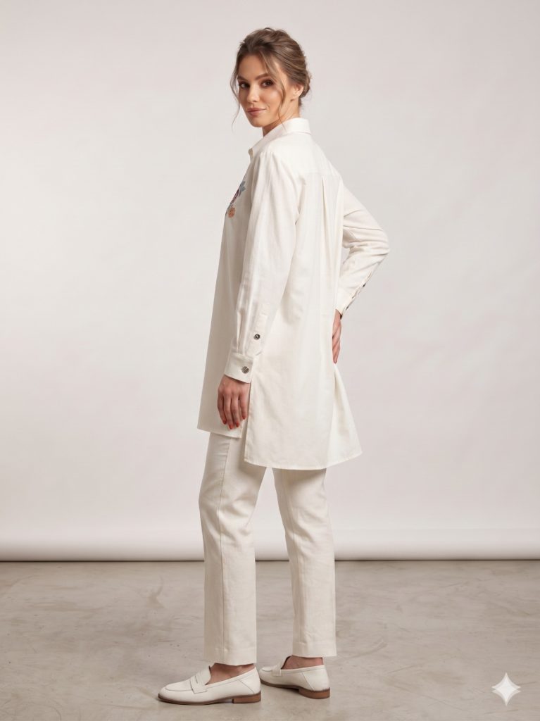 KAYRA Çiçek Detaylı İşlemeli Tunik 21153 - EKRU