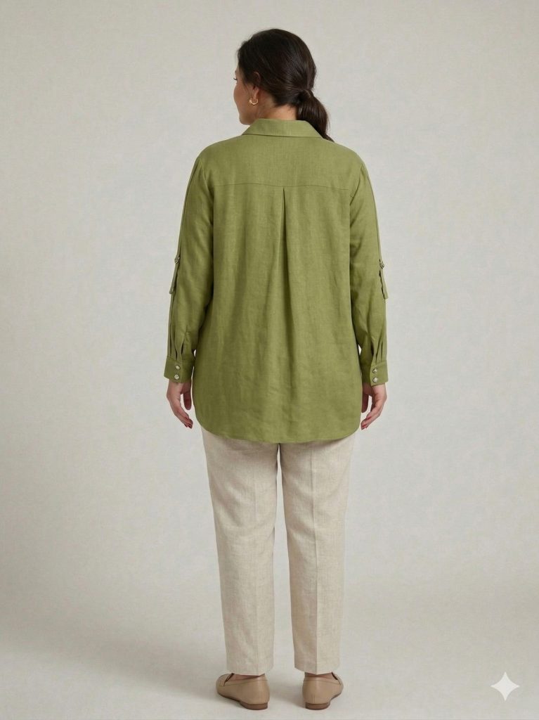 KAYRA Önü Nakışlı Gömlek 21174 - MATCHA YEŞİLİ