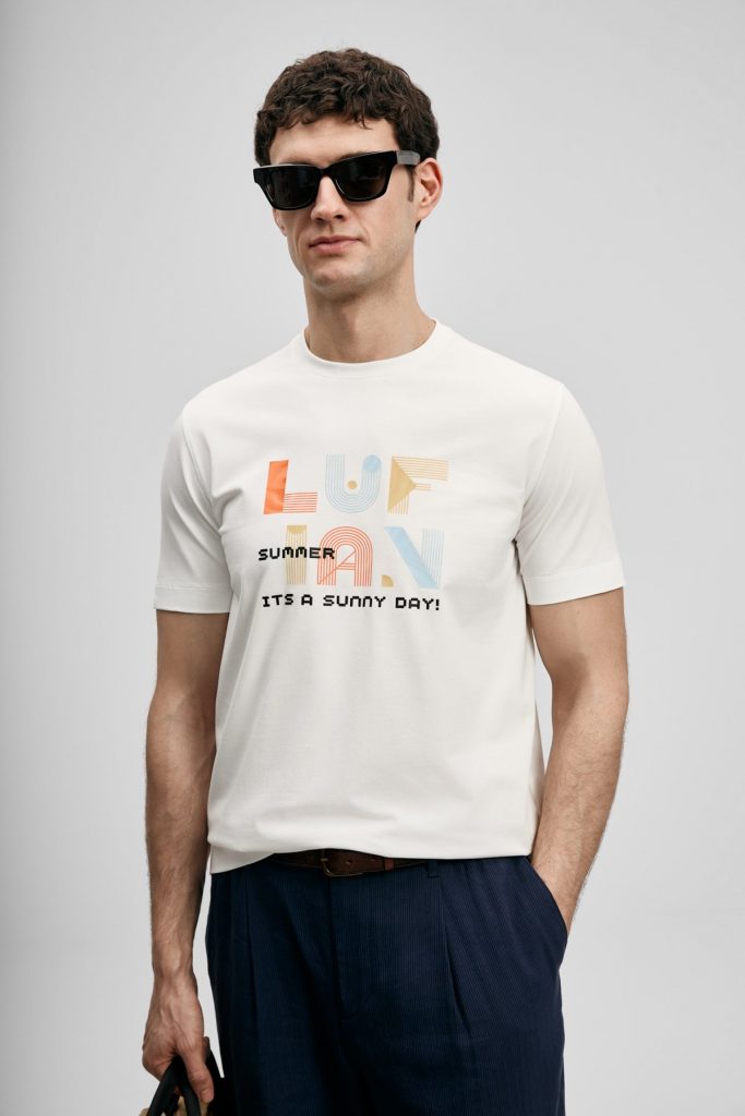 LUFİAN Sunny Modern Grafik Tişört 111020291 - KIR.BEYAZ