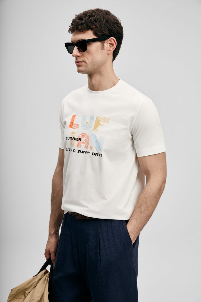 LUFİAN Sunny Modern Grafik Tişört 111020291 - KIR.BEYAZ