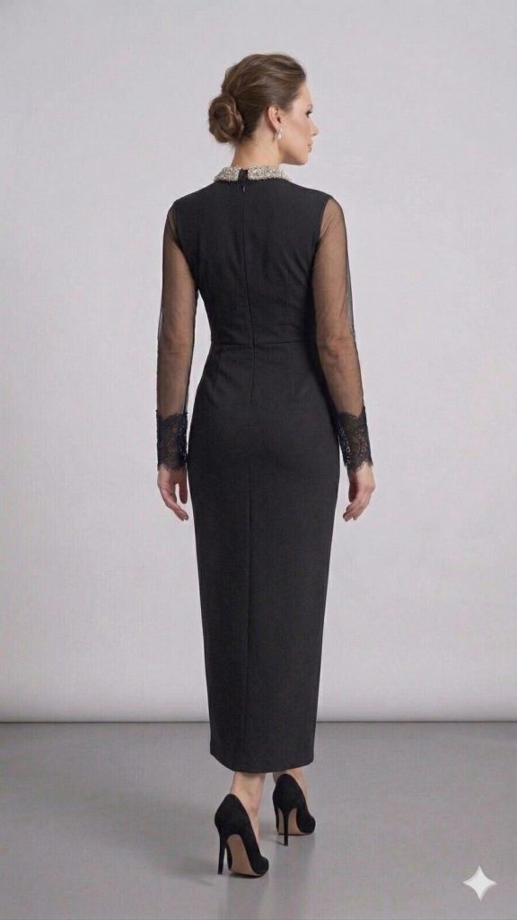 Centilmen Taşlı Boyun & Bilek Dantel Detaylı Elbise