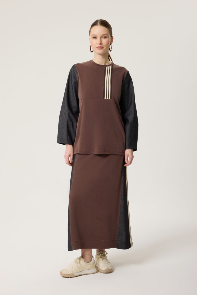 MASCARA Çizgi Detaylı Kahve Bluz 214222 - VİZON