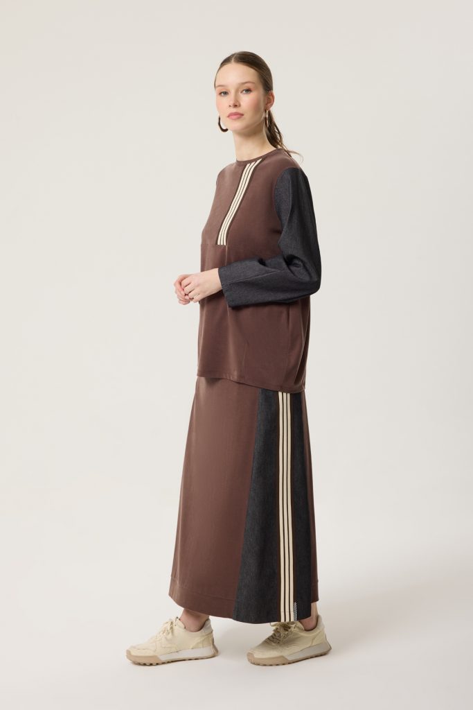 MASCARA Çizgi Detaylı Kahve Bluz 214222 - VİZON