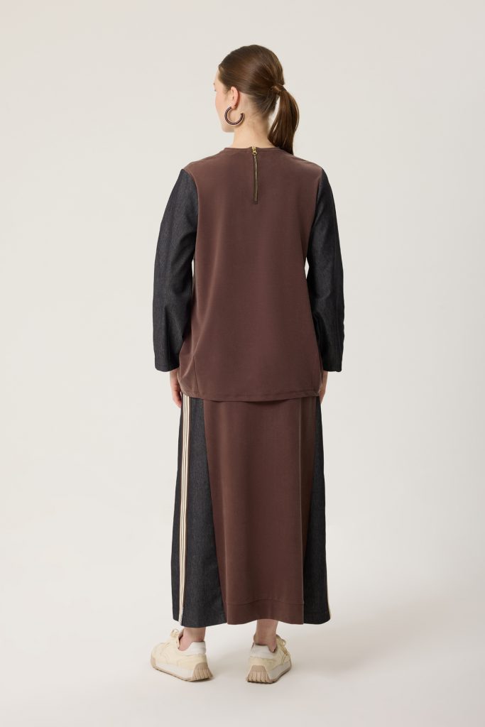 MASCARA Çizgi Detaylı Kahve Bluz 214222 - VİZON