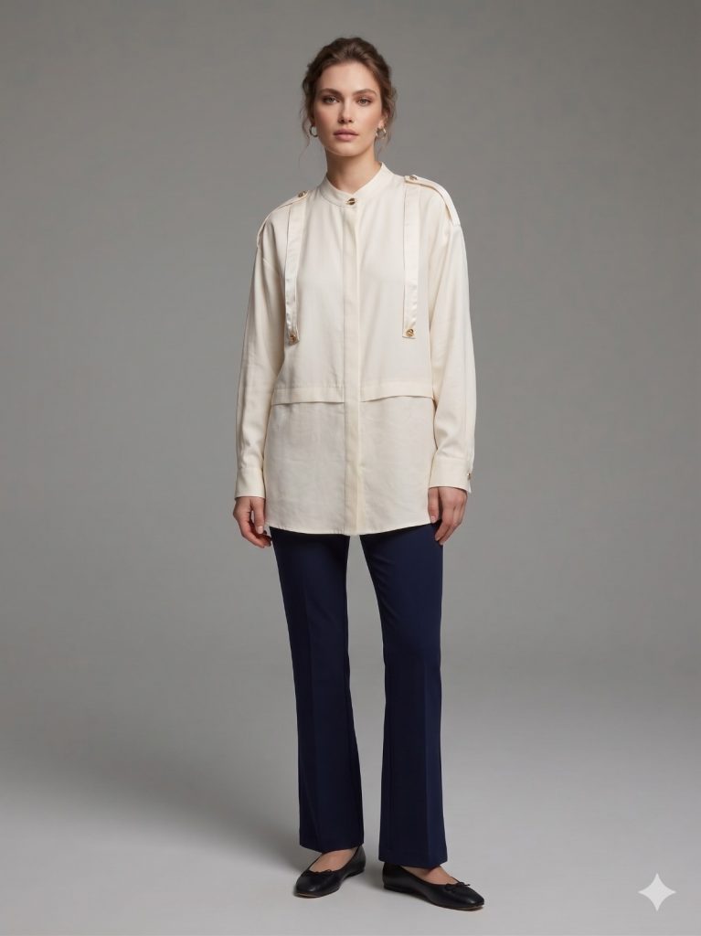 MASCARA Şerit Detaylı Düğmeli Gömlek  2134 - KREM