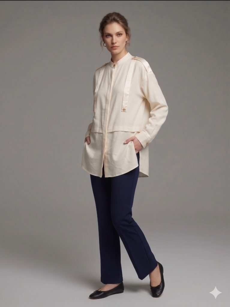 MASCARA Şerit Detaylı Düğmeli Gömlek  2134 - KREM