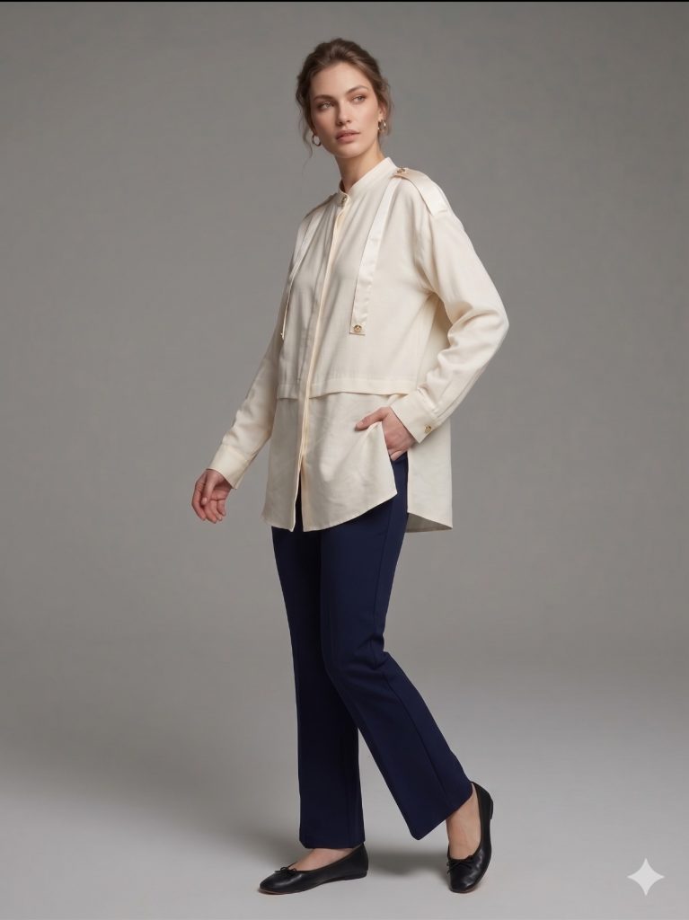 MASCARA Şerit Detaylı Düğmeli Gömlek  2134 - KREM