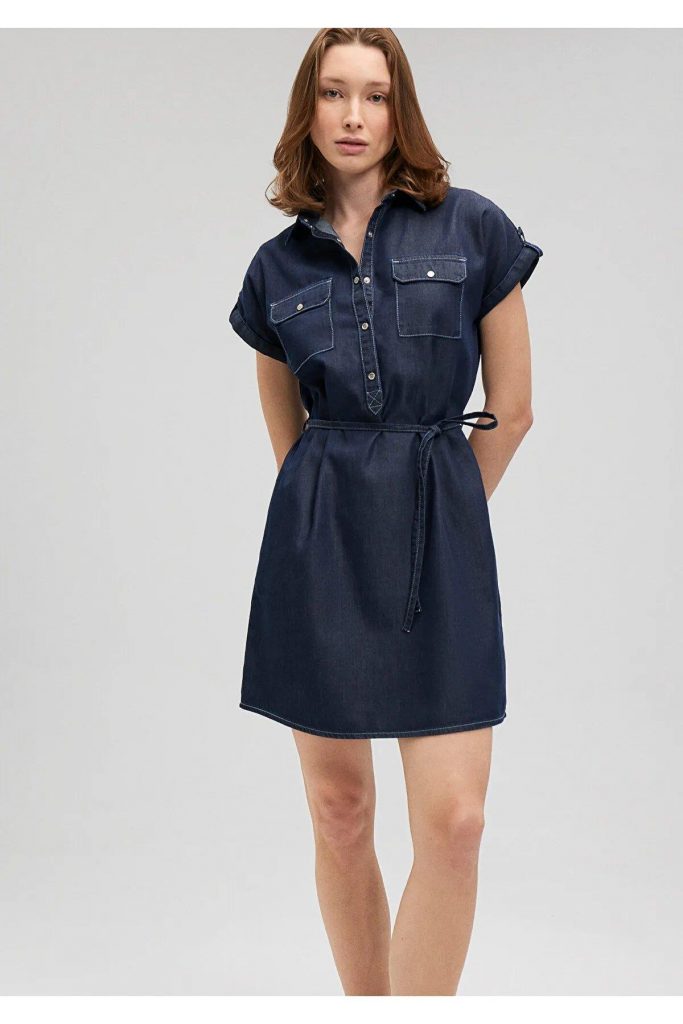 MAVİ Cep Detaylı Bağlamalı Elbise M130548-A3894 - Lacivert