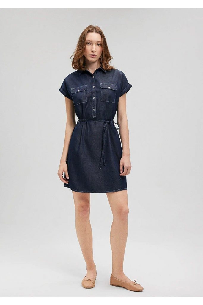 MAVİ Cep Detaylı Bağlamalı Elbise M130548-A3894