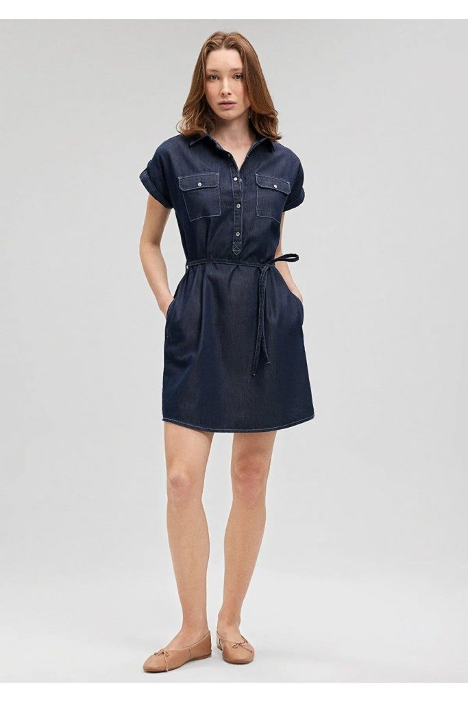 MAVİ Cep Detaylı Bağlamalı Elbise M130548-A3894 - Lacivert